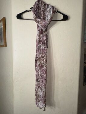 Serendipity Maui Purple Brown Floral Paisley Sheer Extra Long Scarf Wrap Shawl